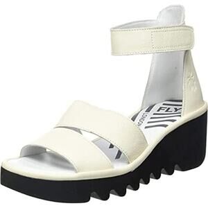 Fly London BONO290FLY Ankle Strap Wedge Sandal Off White Mousse Size 38 (US7.5)